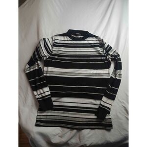 Brooklyn State Sweater Womens Medium Black Stripe Waffle Knit Crew Neck Pullover